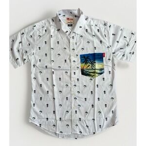 RSVLTS Bob Ross Shirt Men XS White Palm Tree Tropical Pocket Button Up X Small